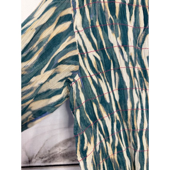 Pilcro Anthropologie Smocked Animal Print Cotton Button Down Shirt Teal XS - Picture 2 of 7